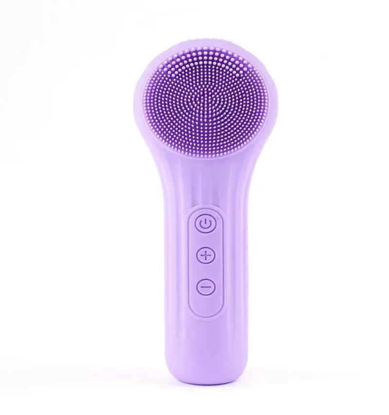 Silicone Face Scrubber Electric Facial Cleansing Brush with Heating Vibration Waterproof Face Wash Brush with 5 Speed Adjustable