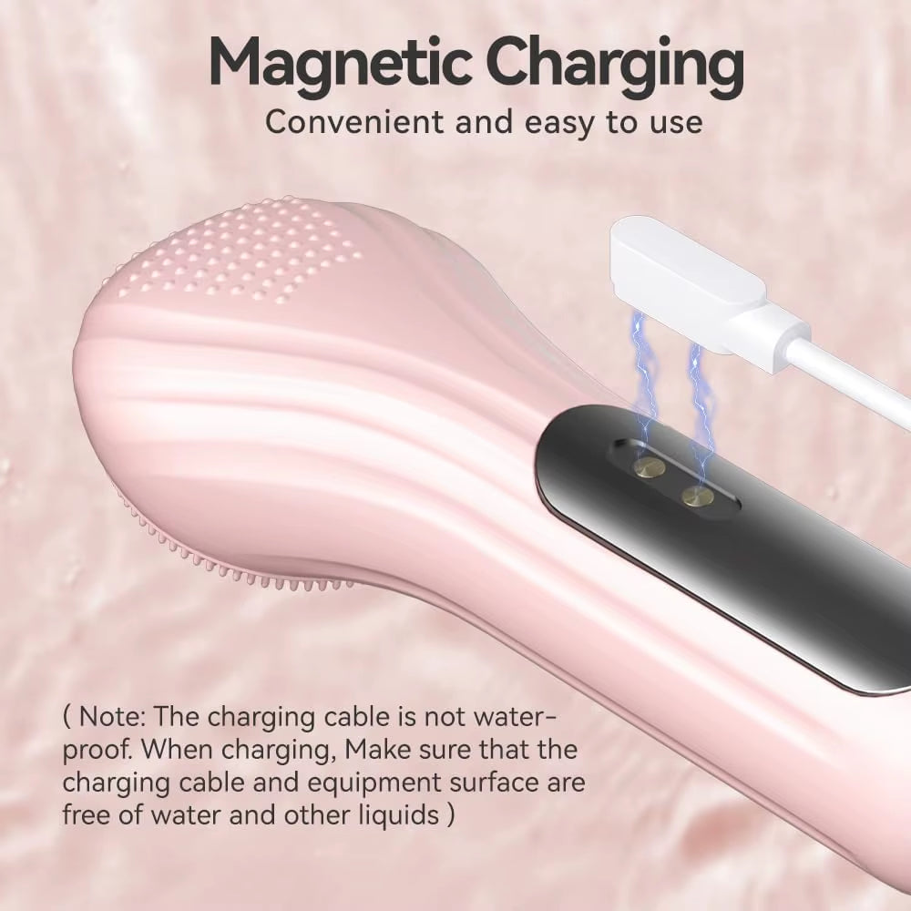 Silicone Face Scrubber Electric Facial Cleansing Brush with Heating Vibration Waterproof Face Wash Brush with 5 Speed Adjustable